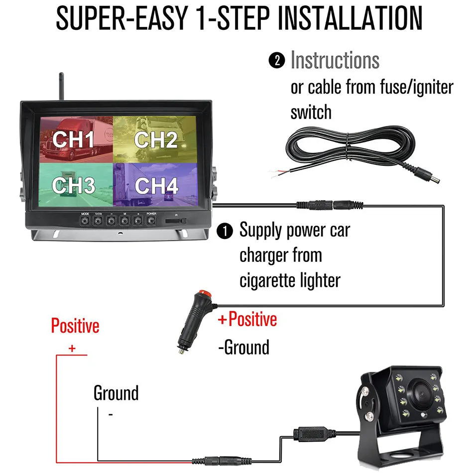 1080P Wired Backup Camera for Trucks. Heavy Duty, 9" LCD! 1080P Cam with Super Night Vision