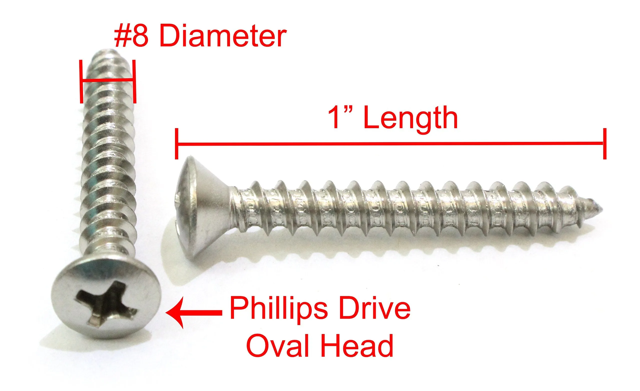 12 X 1-3/4" Stainless Oval Head Phillips Wood Screw (25pc) 18-8 (304) Stainless Steel