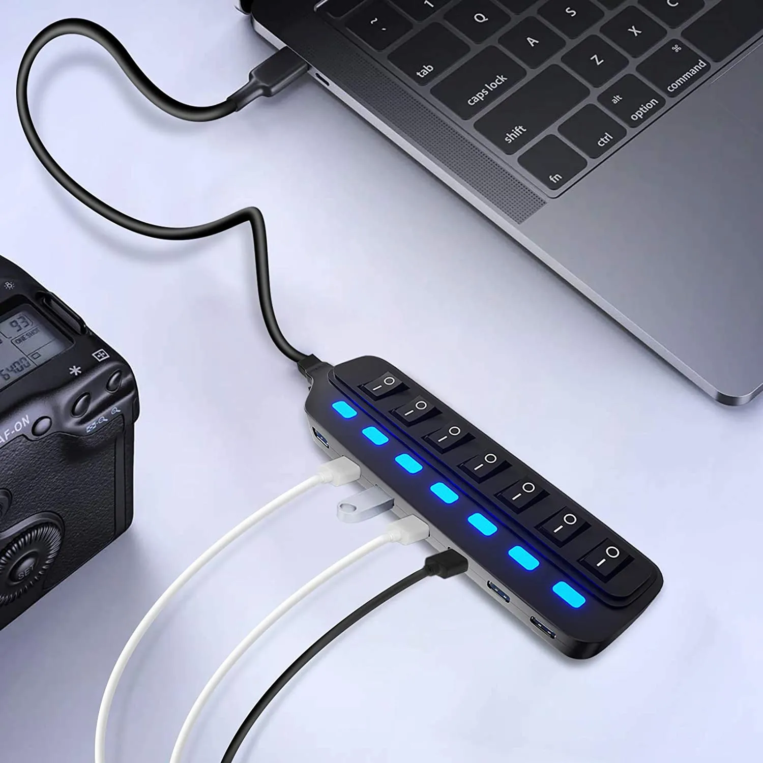 7 Port USB Data Hub 3.0 with Individual On/Off Switches and Lights