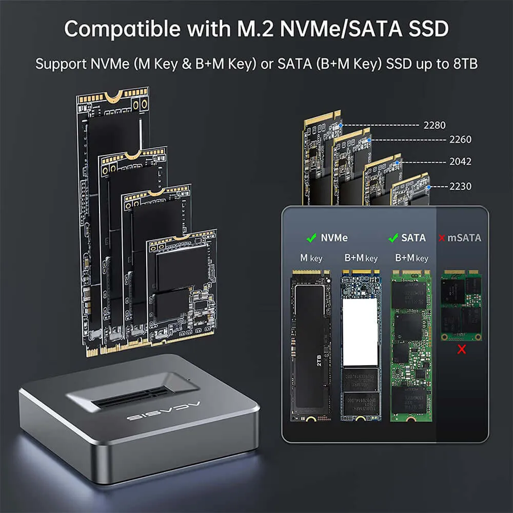 Acasis 10Gbps M.2 NVMe/SATA Type-C SSD Base for Windows & MAC