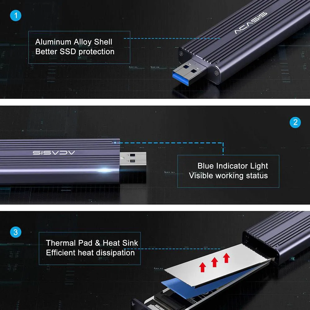 Acasis NVMe/SATA M.2 to USB 3.2 Gen 2 10Gbps SSD Enclosure