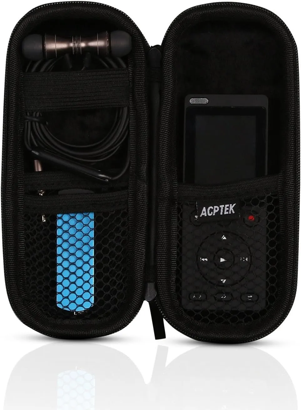 AGPTEK Carrying Case, EVA Zipper Carrying Hard Case Cover for Digital Voice Recorders, MP3 Players, USB Cable, Earphones-Bose QC20, Memory Cards, U Disk, Black