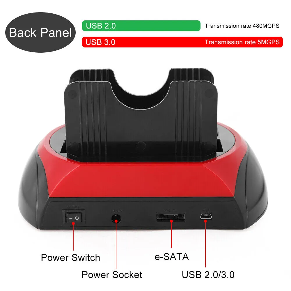 All In One Docking Station USB Dual-Bay Hard Drive 2.5" 3.5" IDE SATA SSD Card Reader