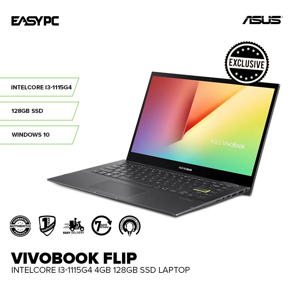 ASUS VivoBook Flip IntelCore i3-1115G4 4GB 128GB SSD / S Mode Windows 10 Laptop PS