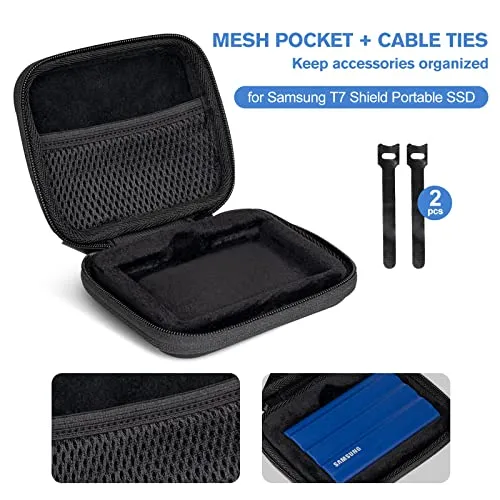 (CASE ONLY) Shockproof Carrying Case for Samsung T7 Shield External SSD with 2 Cable Ties | ProCase