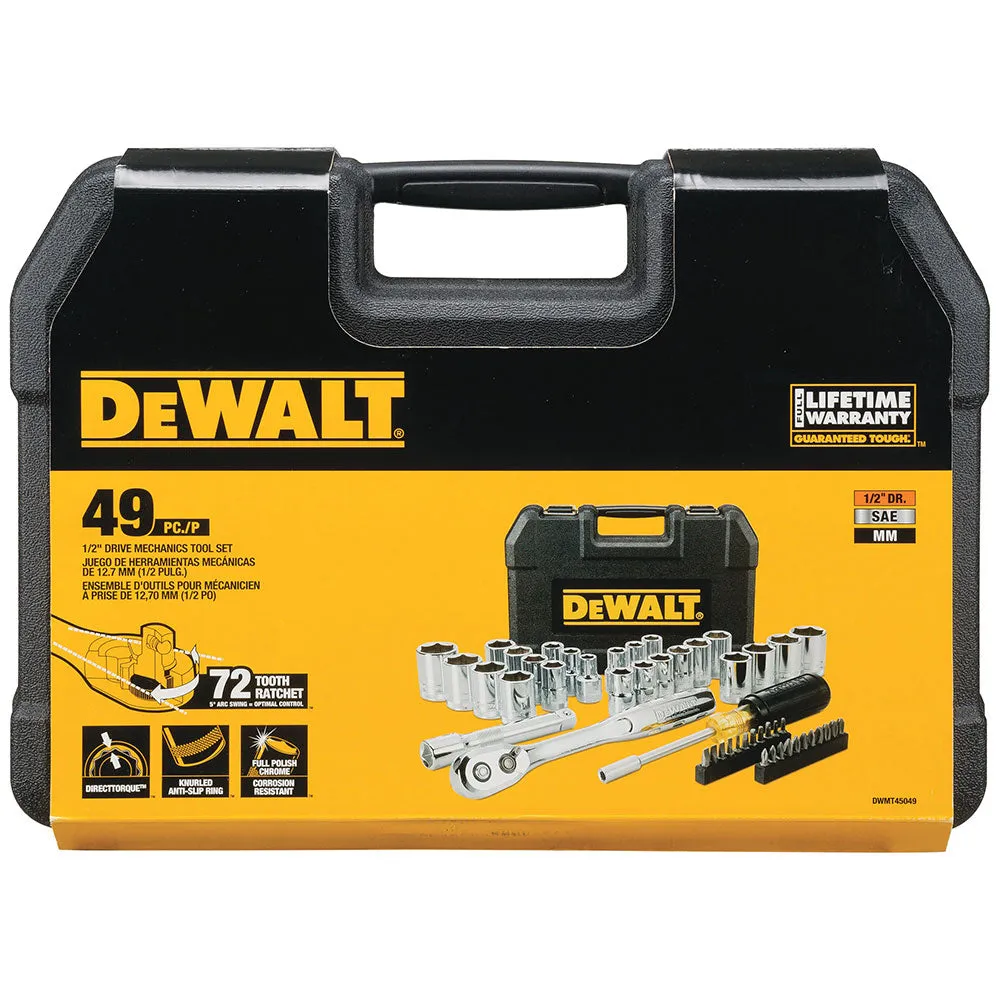 DeWALT DWMT45049 1/2’’ Mechanics Nano Bit Tool Set, Polished Chrome (49 PC)