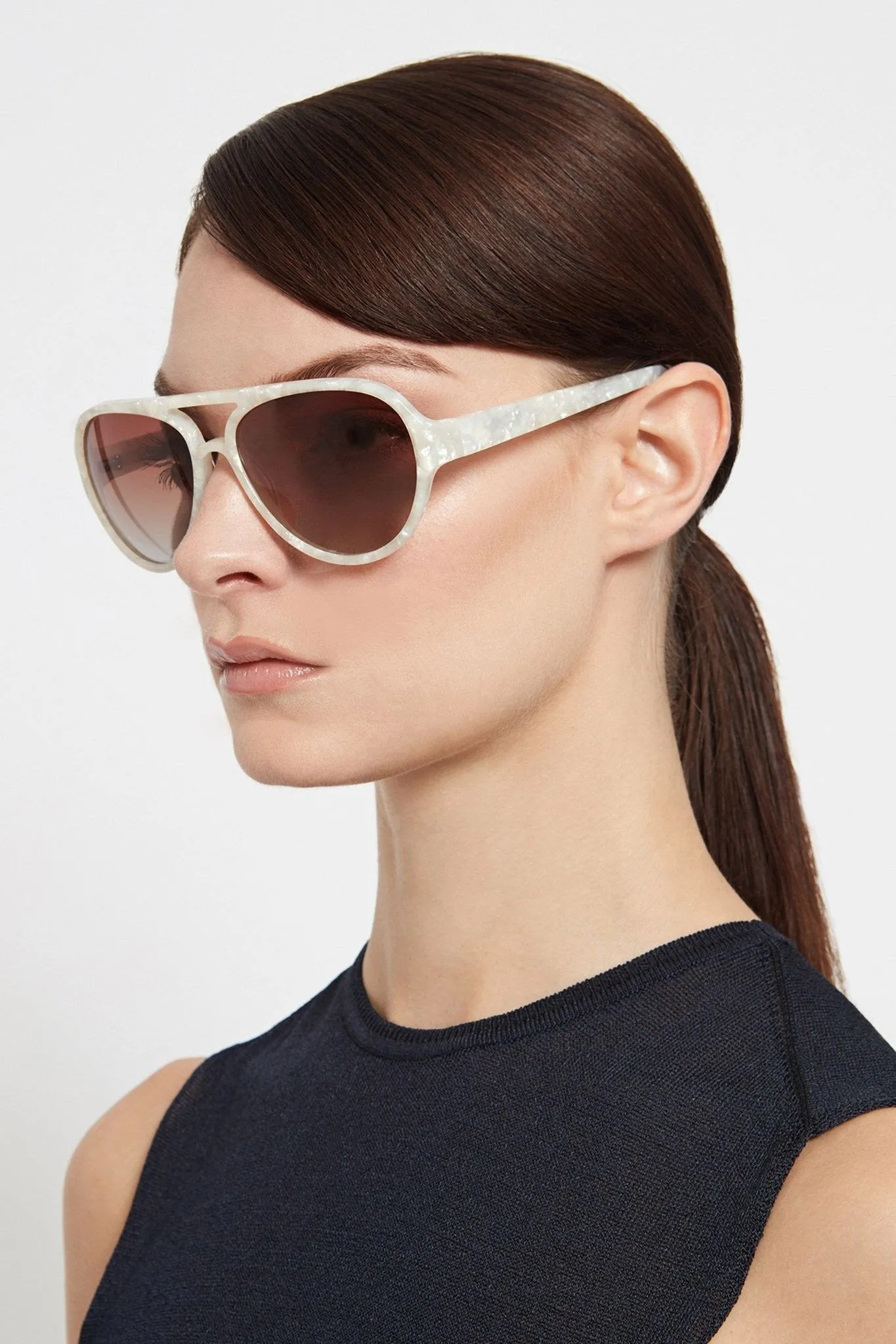 Drive 1: Aviator-Style Ivory Tortoise Shell Effect Acetate Sunglasses