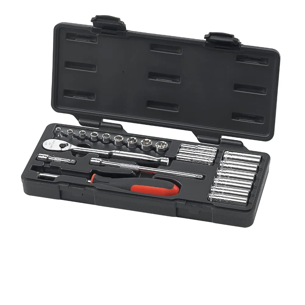 GearWrench 80327 22 Pc. 1/4" Drive 6 & 12 Point Standard & Deep Metric Mechanics Tool Set