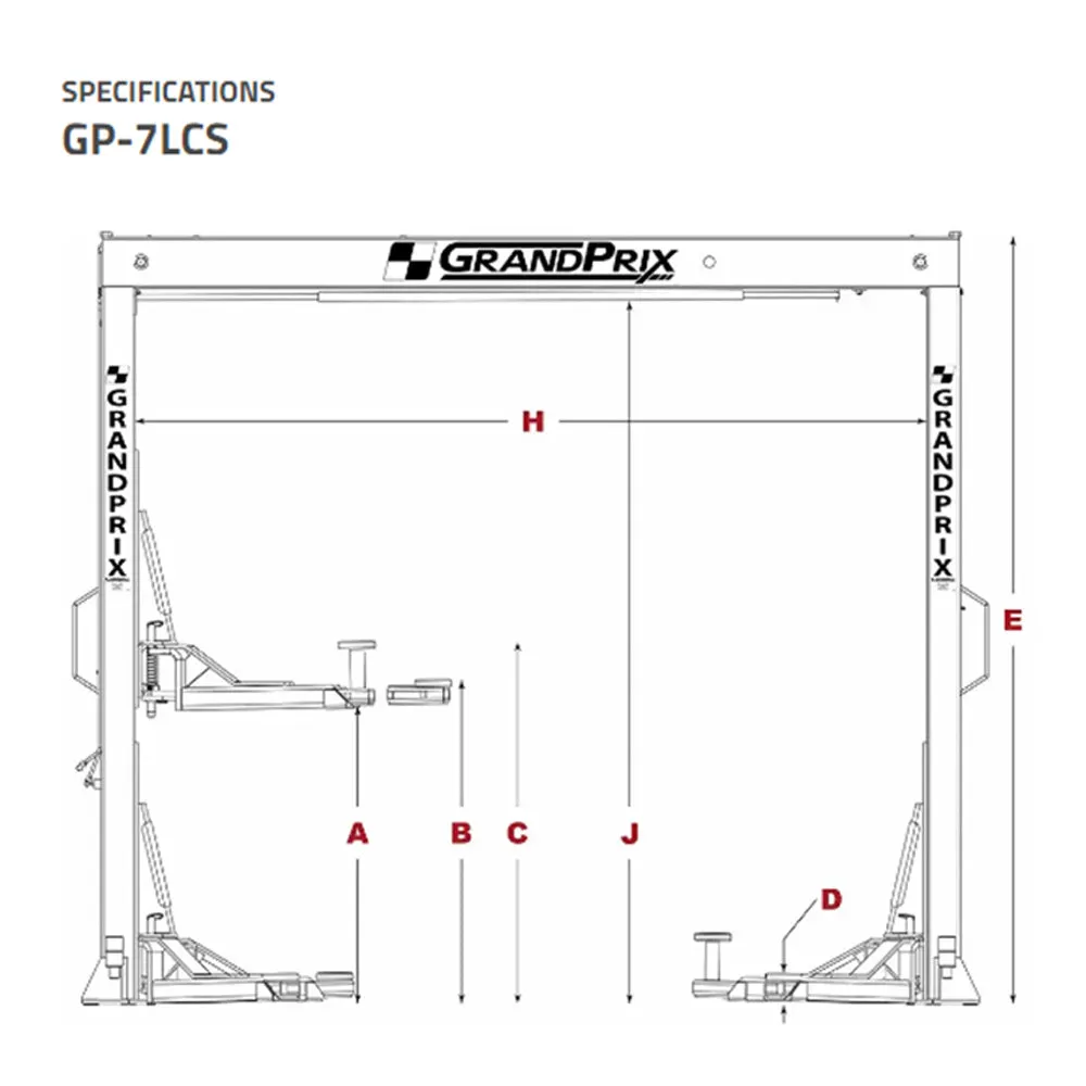 GrandPrix GP-7LCS 7,000 lbs. Capacity 2 Post Lift 106.5” Height