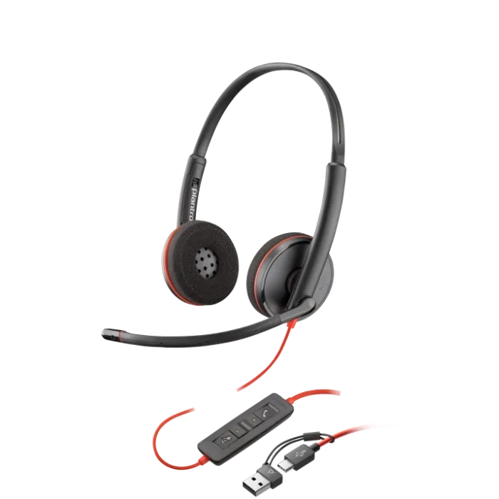 HP Poly Blackwire 3220 Stereo USB-C Headset with USB-C to USB-A Adapter