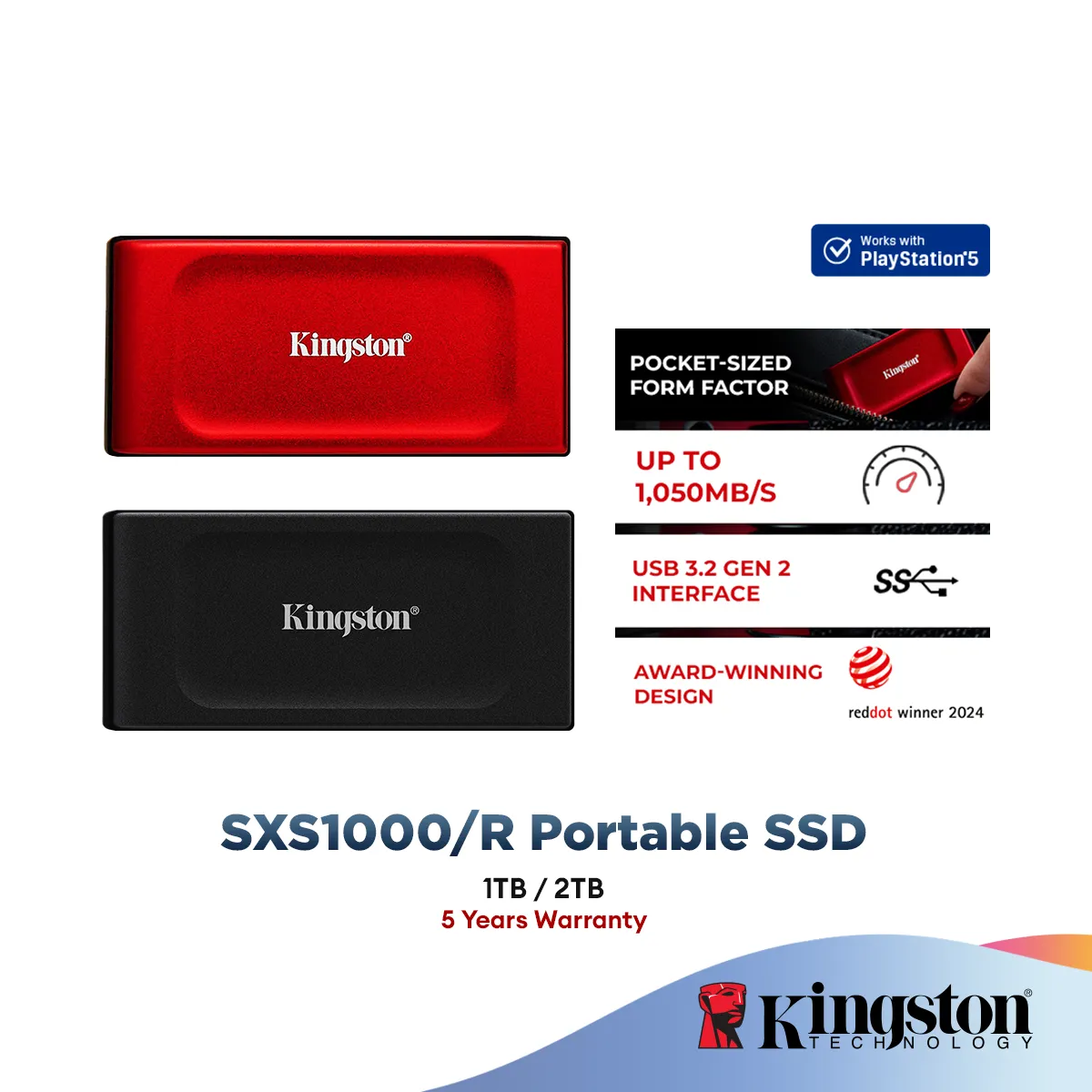 Kingston XS1000 Type-C USB 3.2 Gen 2 External Solid State Drive Portable SSD (1TB / 2TB) up to Read 1,050MB/s