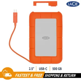 LaCie Rugged Thunderbolt External Hard Drive 500GB SSD USB 3.0 LAC9000491 Orange