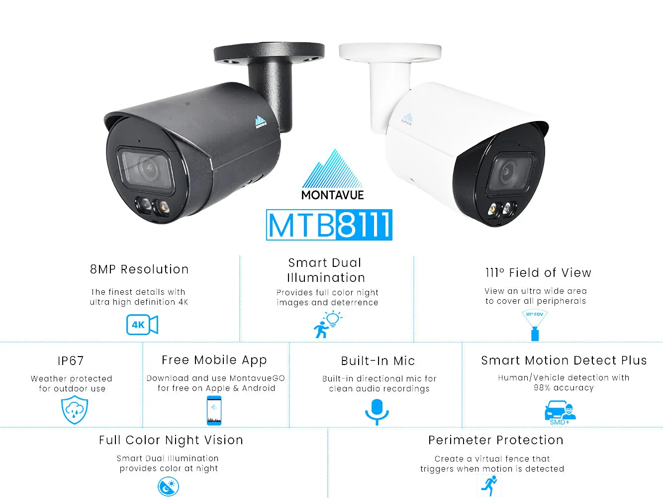 MTB8111 Package | 8MP 4K SMD  Bullet Cameras and 16 Channel NVR with 3TB HDD