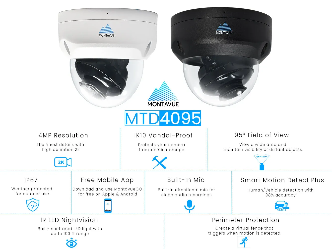 MTD4095 Package | 4MP 2K SMD  Dome Cameras and 16 Channel NVR with 3TB HDD