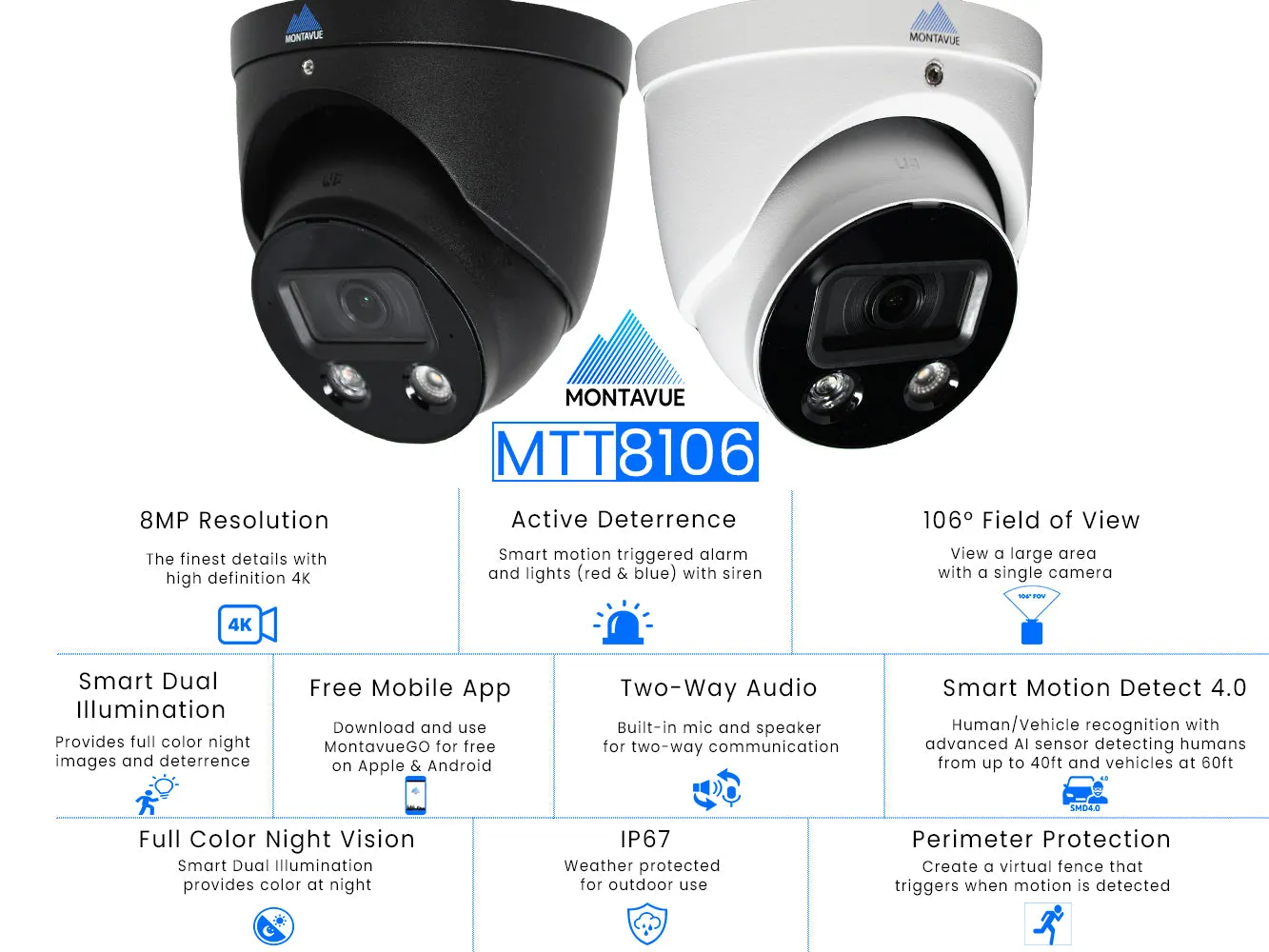 MTT8106-AD Package | 4K Active-Deterrence Cameras and 16 Channel NVR with 3TB HDD