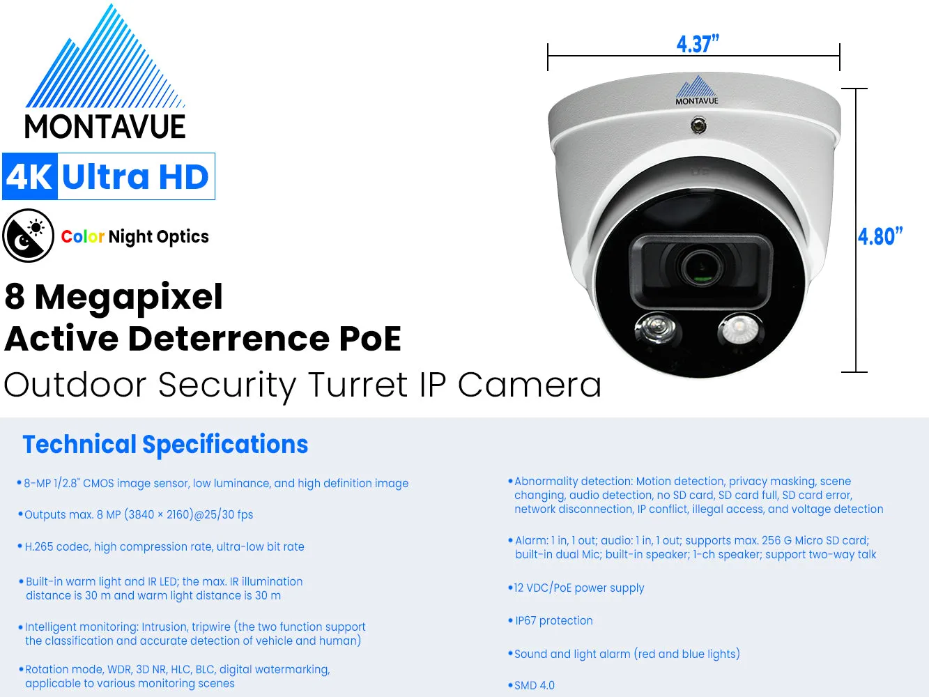 MTT8106-AD Package | 4K Active-Deterrence Cameras and 16 Channel NVR with 3TB HDD