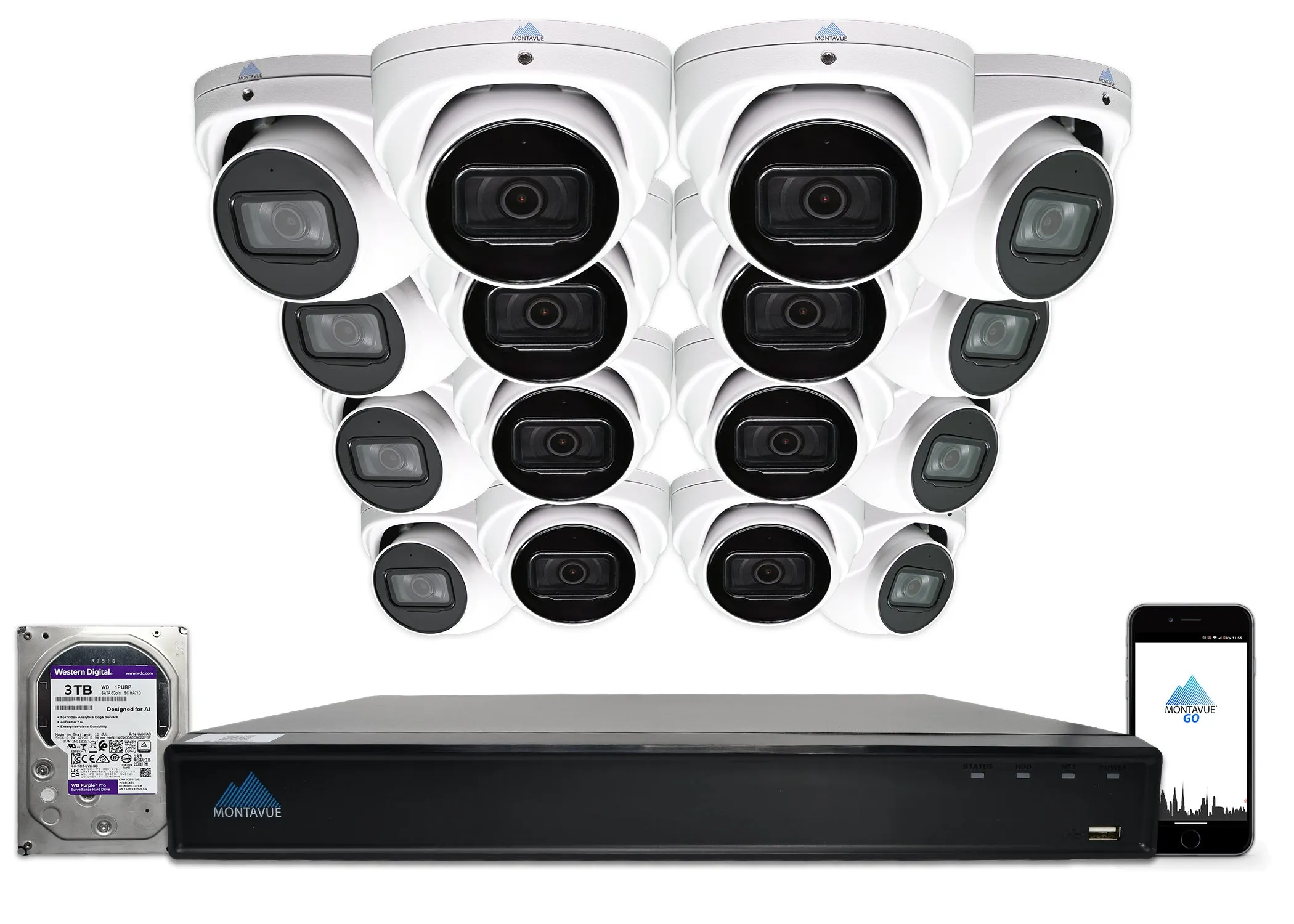 MTT8106-SMD Package | 8MP 4K Smart Motion Turret Cameras and 16 Channel NVR with 3TB HDD