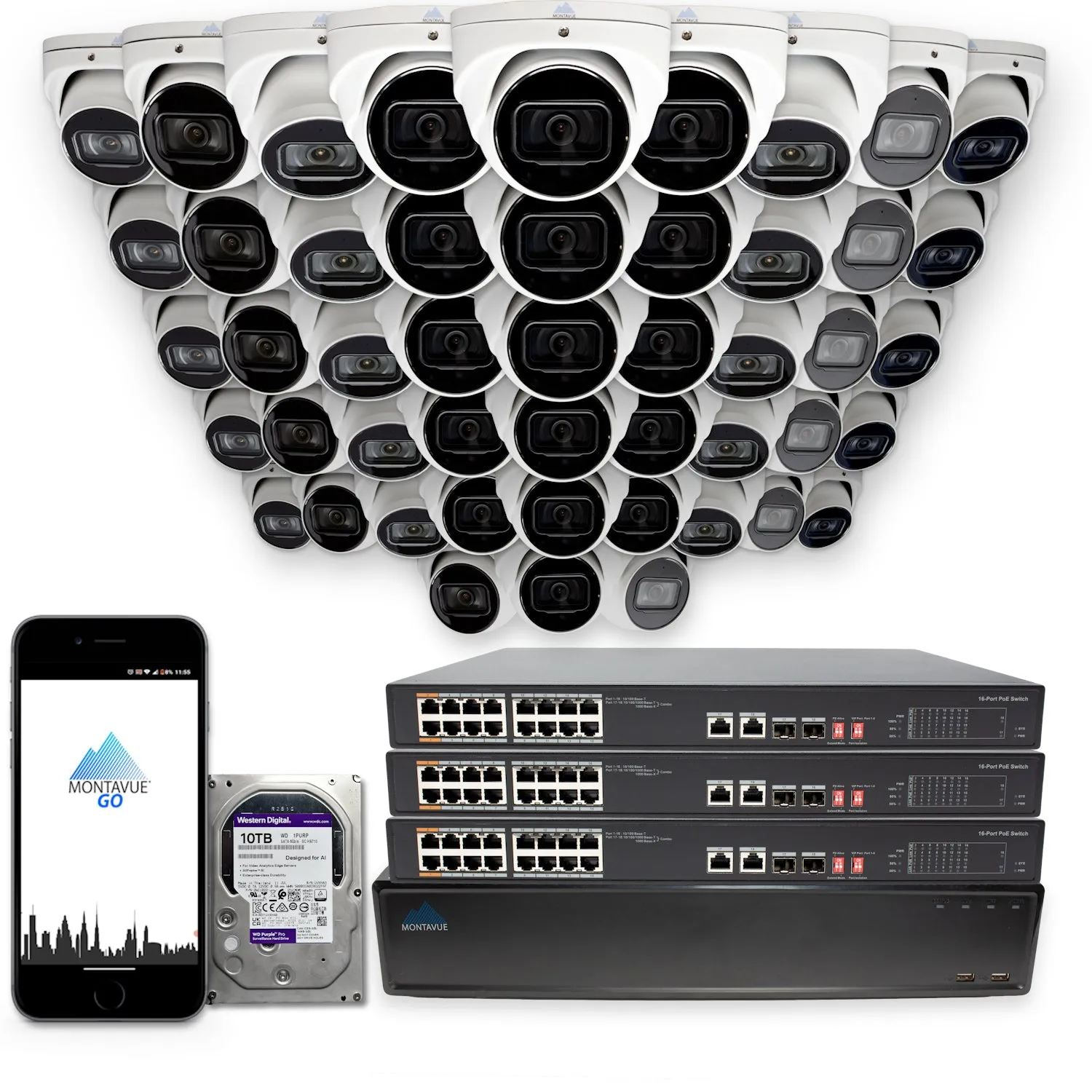 MTT8106-SMD Package | 8MP 4K Smart Motion Turret Cameras and 64 Channel NVR with 10TB HDD