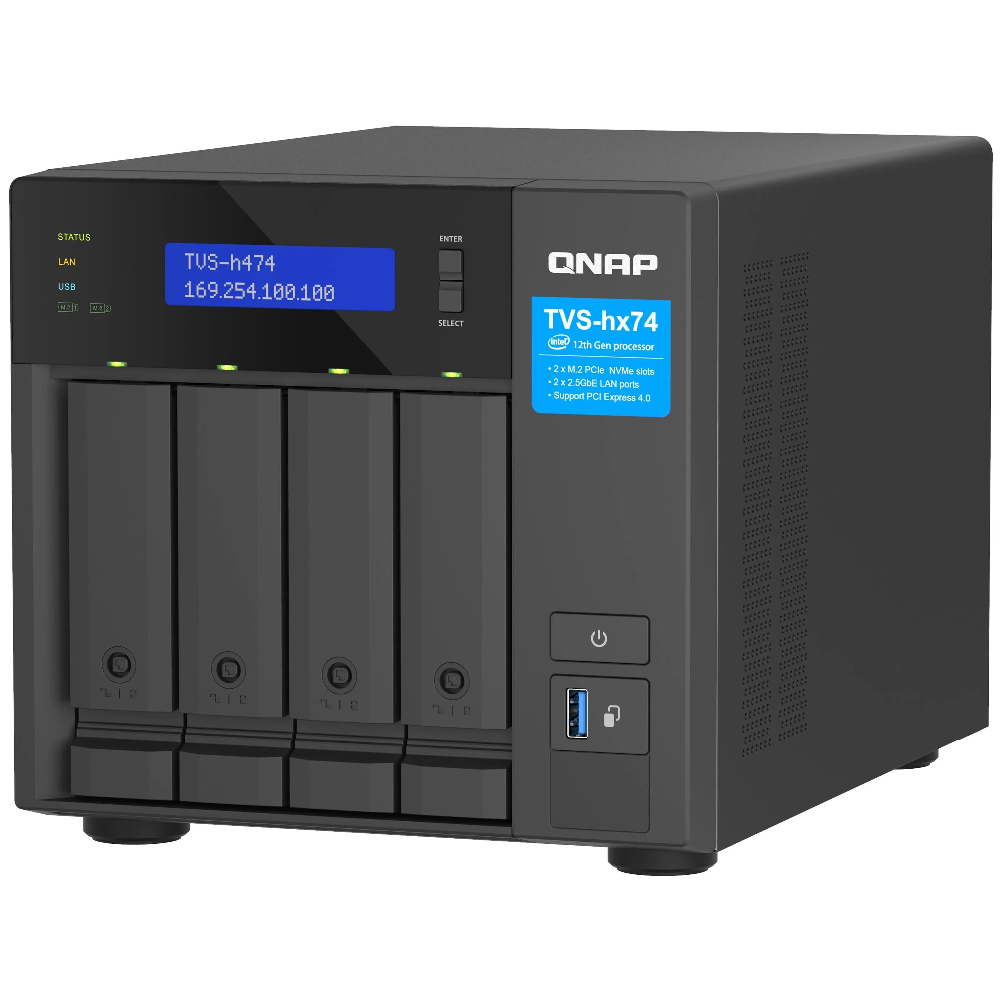 Network storage QNAP TVS-h474, 4 bays, 8GB DDR4, without disks, black