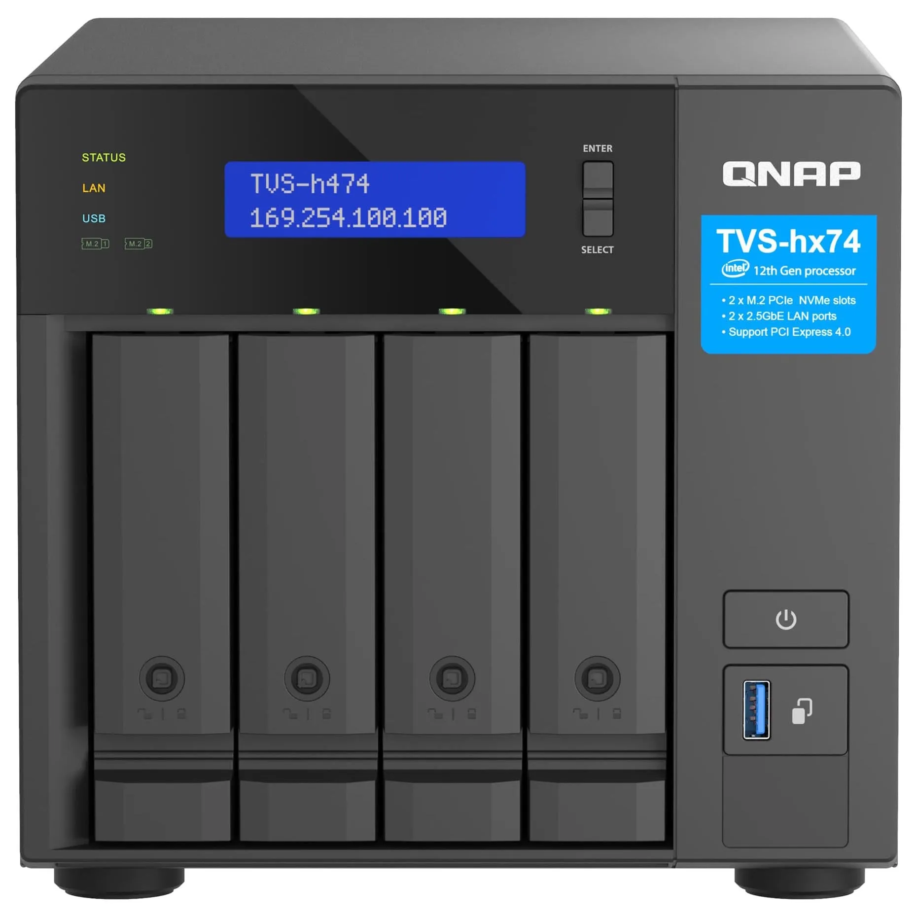 Network storage QNAP TVS-h474, 4 bays, 8GB DDR4, without disks, black