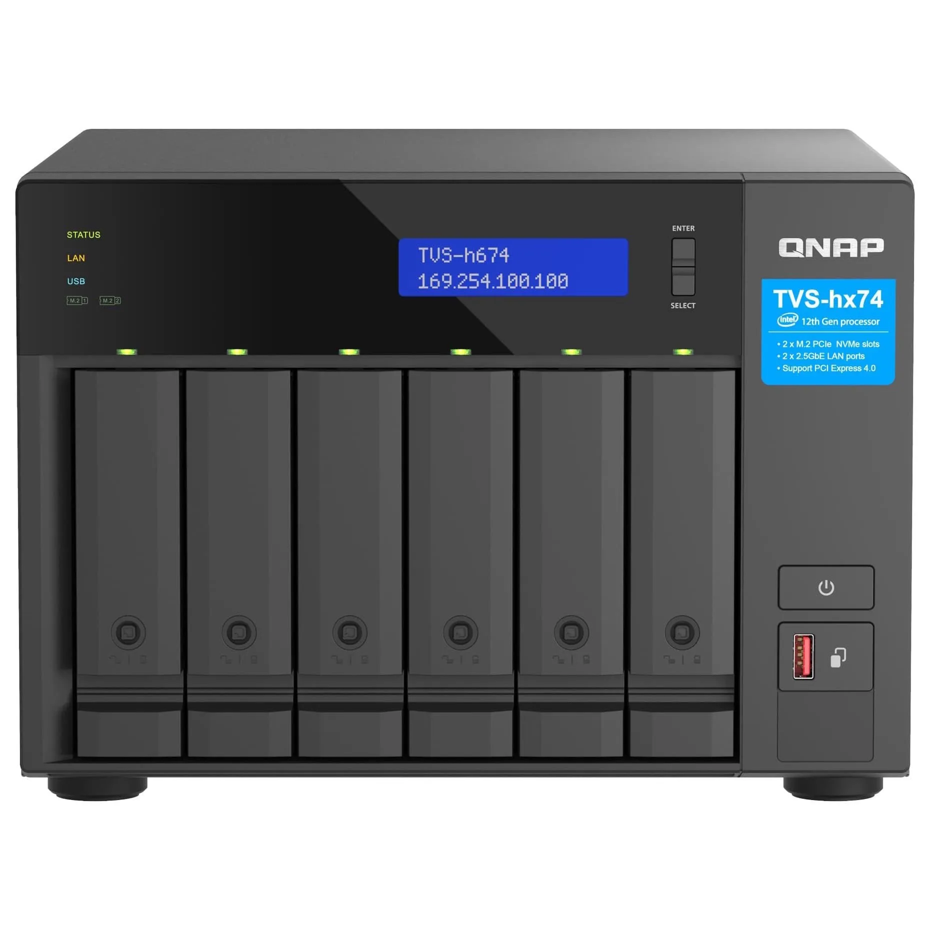 Network storage QNAP TVS-h674, 6 bays, 16GB DDR4, without disks, black