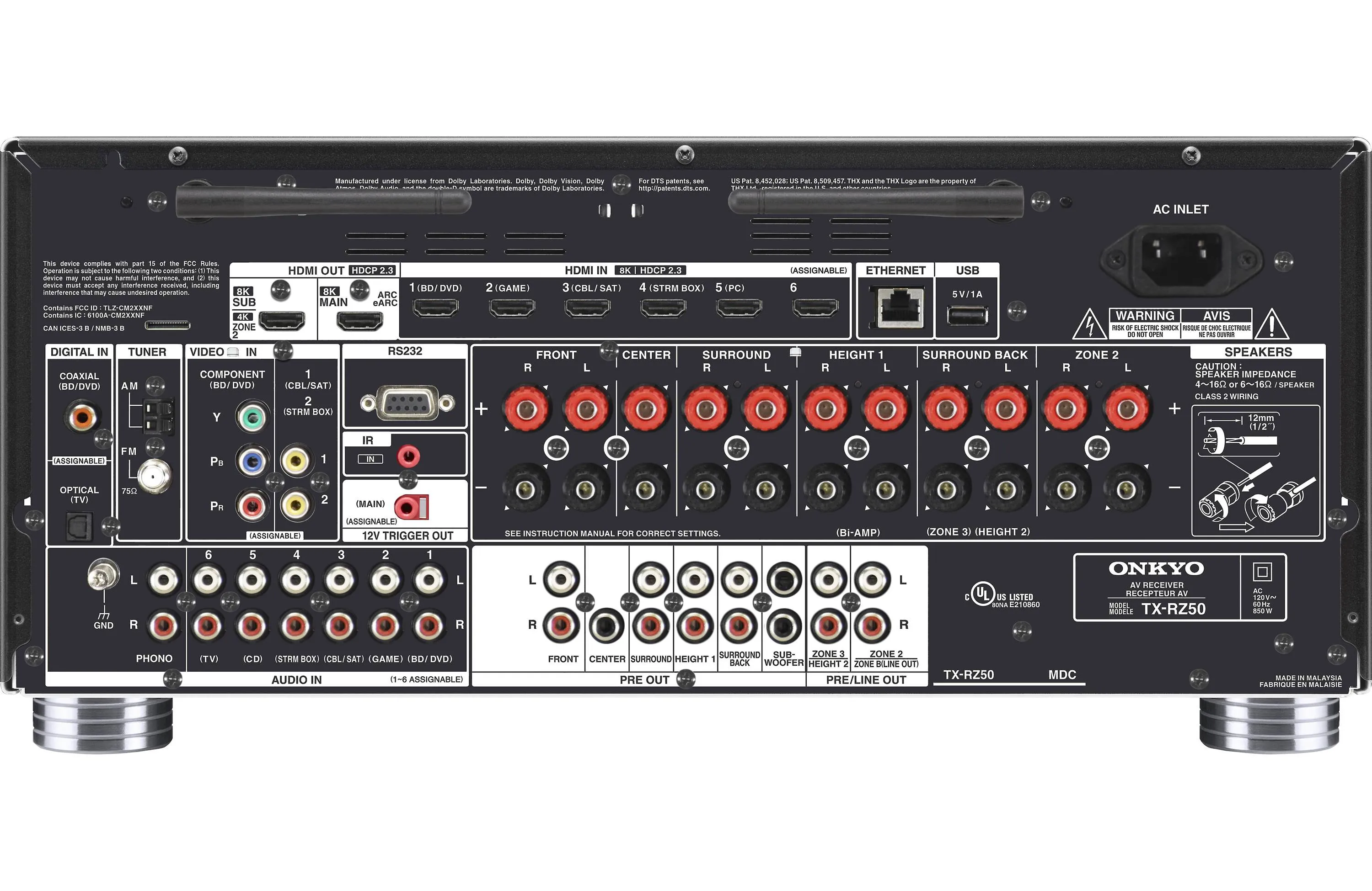 Onkyo TX-RZ50 120W/Ch 9.2-channel home theater receiver with Dolby Atmos