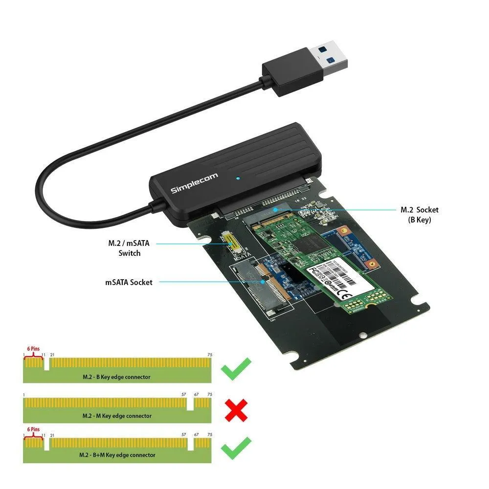 Simplecom SA225 USB3.0 to mSATA   M.2 (NGFF B Key) 2 In 1 Combo Adapter