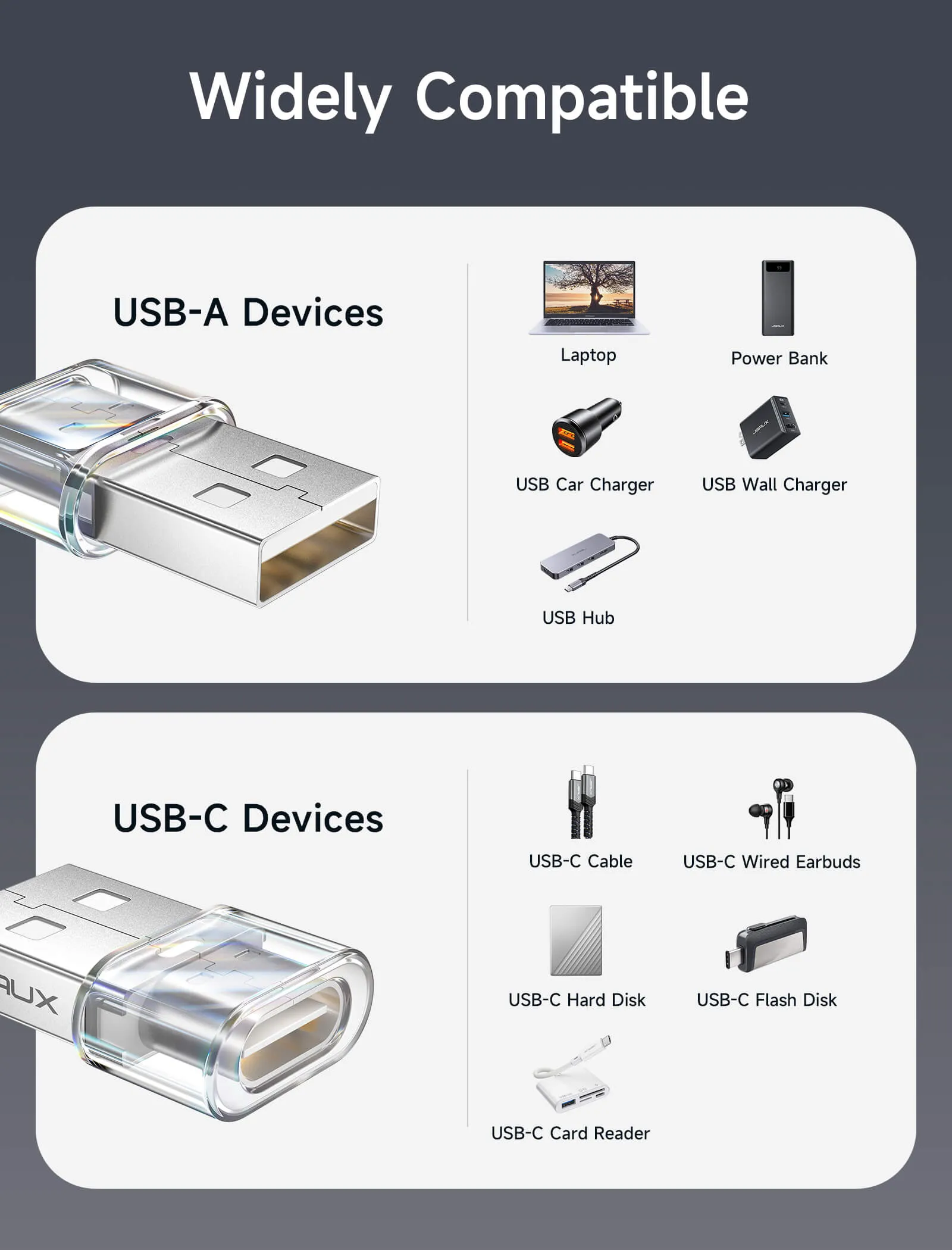 Transparent USB to USB-C Adapter