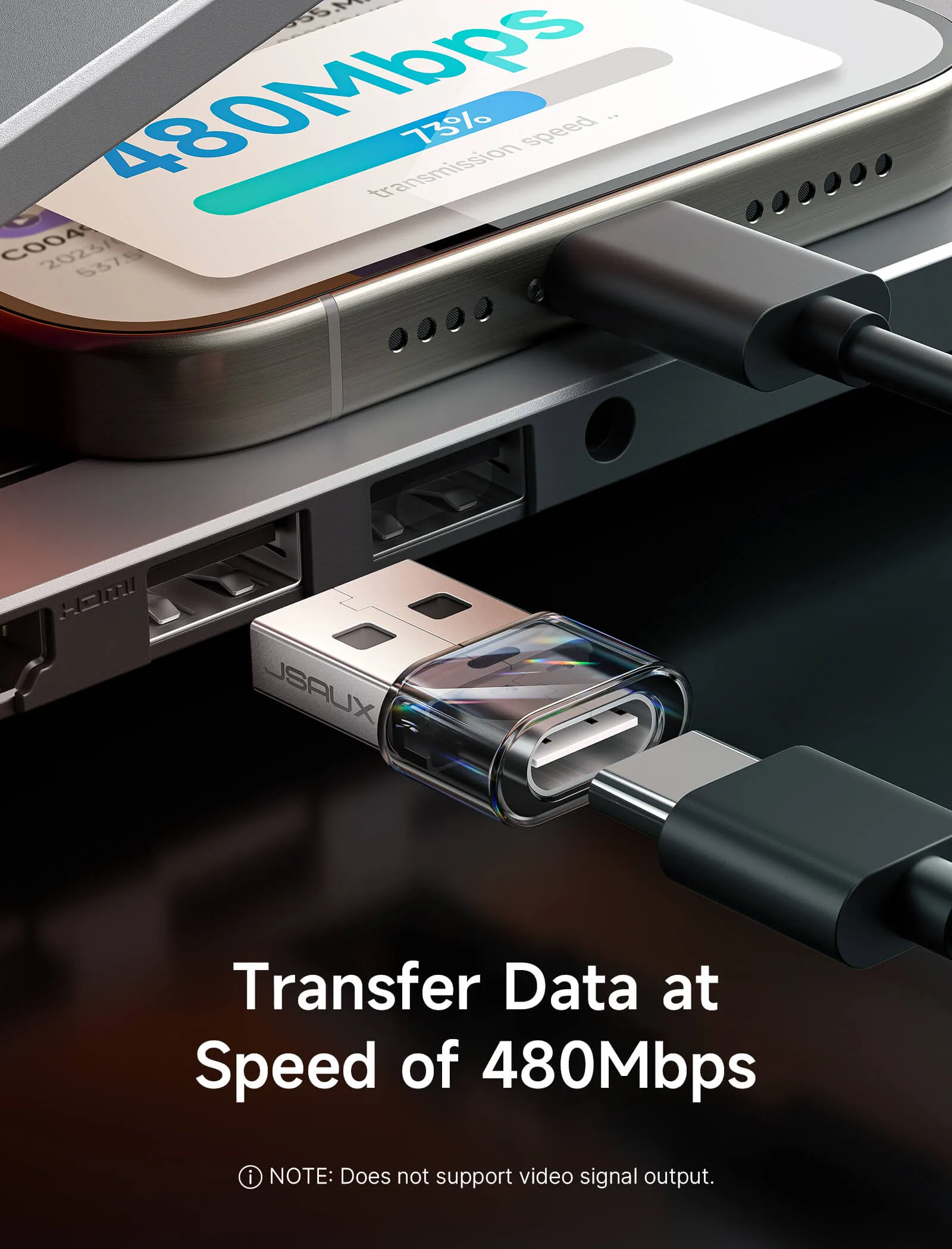 Transparent USB to USB-C Adapter