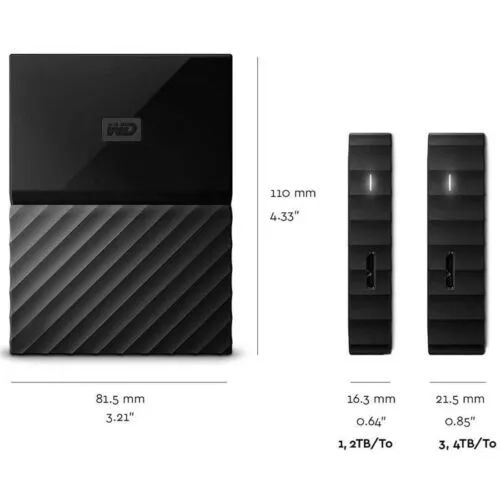 WD 2.5" My Passport Portable External Hard Drive 3TB USB 3.2, WDBYFT0030BBK-WESN