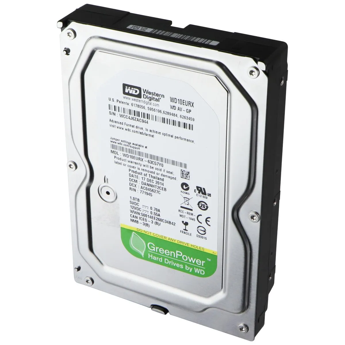 Western Digital (1TB) AV Video Hard Drive 3.5-in/SATA III/64MB Cache (WD10EURX)