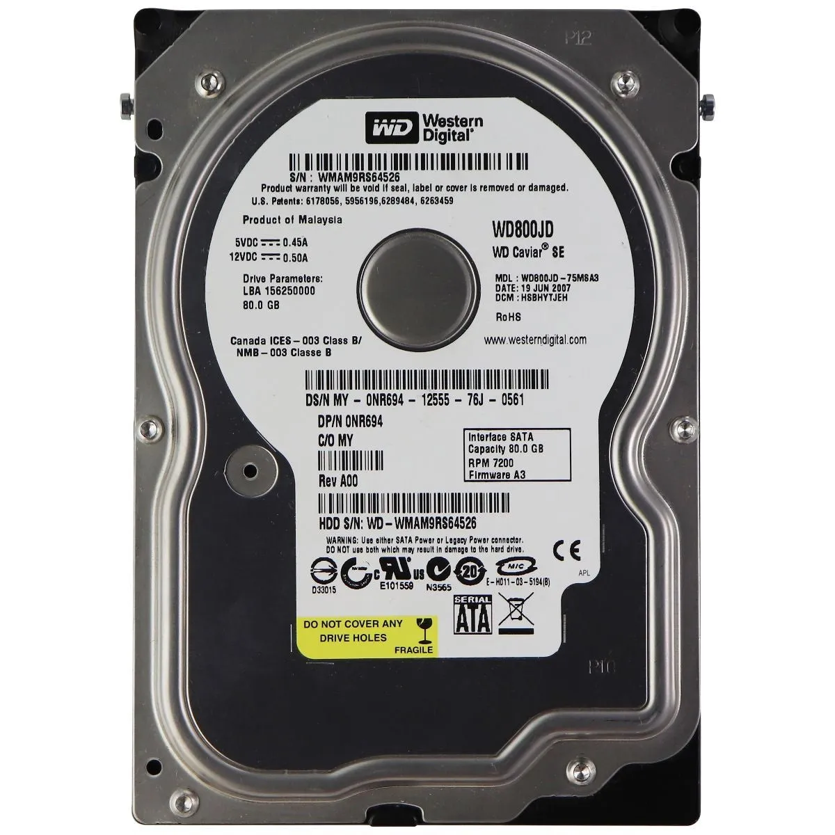 Western Digital WD800JD Cavier SE 80GB 7200RPM 8MB Cache SATA 3.0GB/s