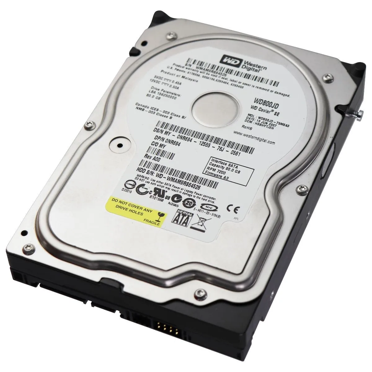 Western Digital WD800JD Cavier SE 80GB 7200RPM 8MB Cache SATA 3.0GB/s